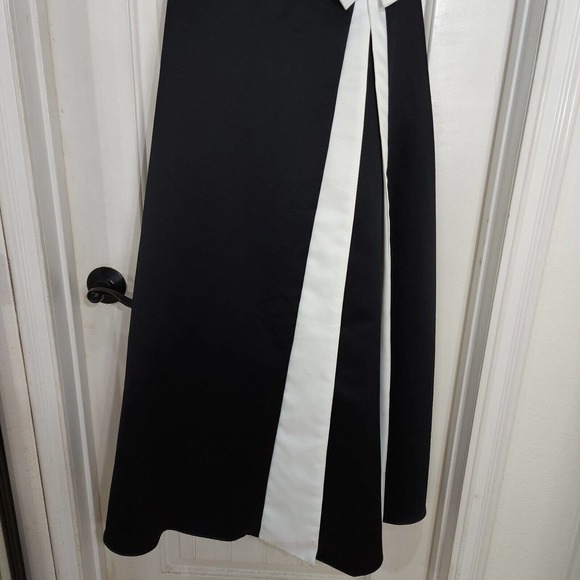 Jessica Mcclintock Gunne Sax Dress Black Satin White Bow Tea Evening Gown Vtg 4 - Picture 4 of 12